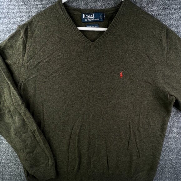 Polo Ralph Lauren Men’s Green Wool Sweater XL Long Sleeve Knit Italian Yarn - Picture 1 of 14